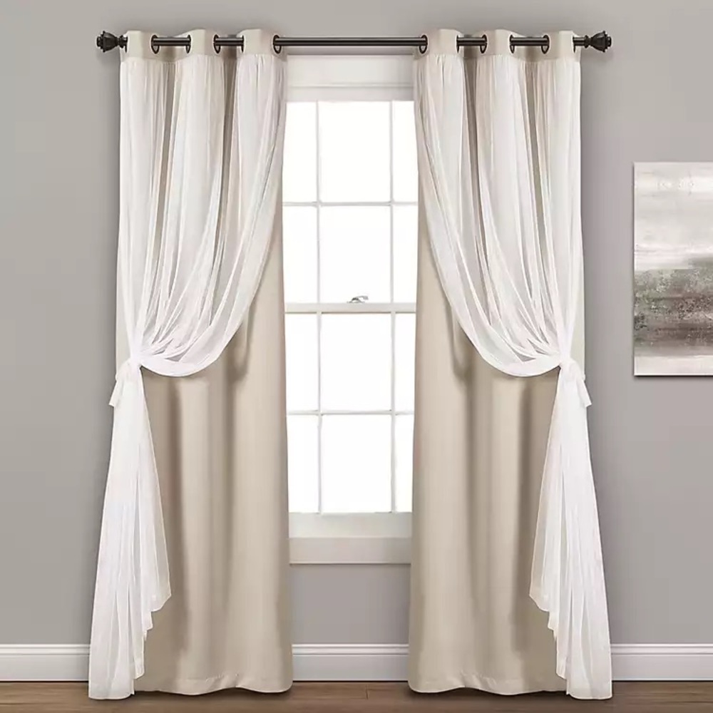 NWT Lush Decor Drapes Curtains Blackout Panel Set with Sheer Overlay Set… - Picture 3 of 8